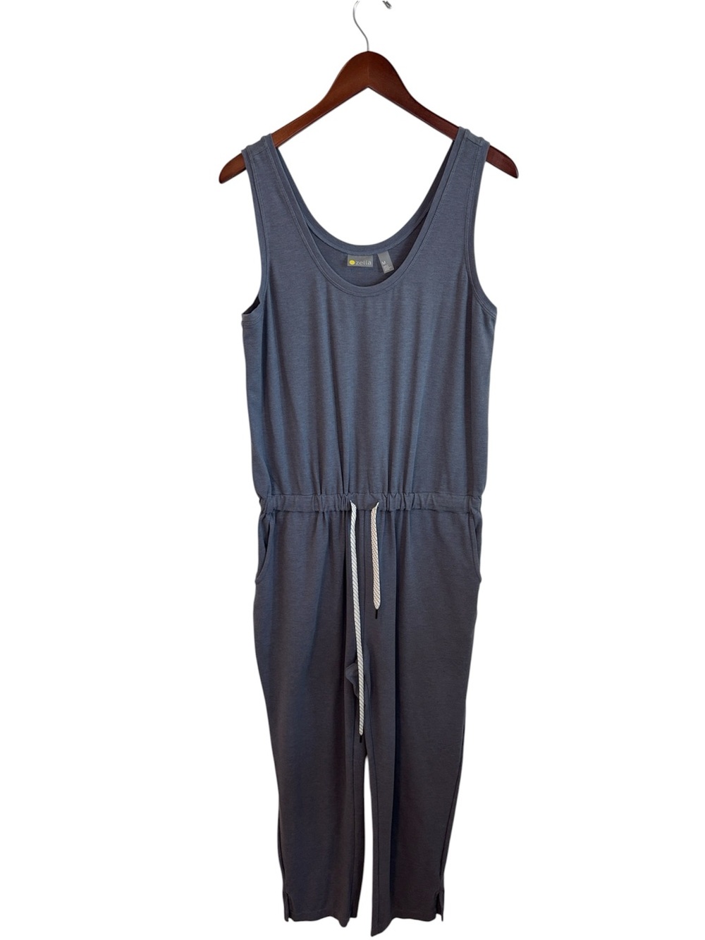 Zella Slate Blue Scoop Neck Drawstring Waist Sleeveless Jumpsuit M